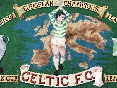 Lot 1555 - A CELTIC F. C. 'EUROPEAN CHAMPIONS' RUG, ALONG WITH A PLATE
