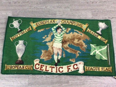 Lot 1555 - A CELTIC F. C. 'EUROPEAN CHAMPIONS' RUG, ALONG WITH A PLATE