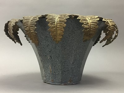 Lot 334 - A PAIR OF BRASS PLANTERS AND A BRASS TRAY