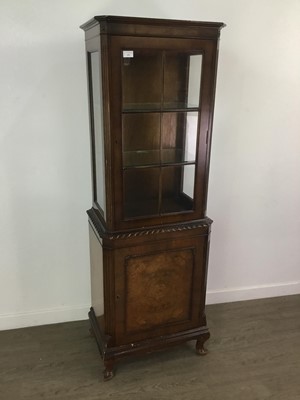 Lot 263 - A REPRODUCTION WALNUT DISPLAY CABINET AND A MAHOGANY BUREAU