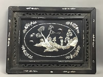 Lot 352 - A MOTHER OF PEARL WOODEN PLAQUE