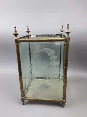 Lot 802 - A VICTORIAN GLASS AND BRASS HALL LANTERN