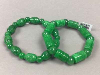 Lot 362 - TWO JADE BRACELETS AND TWO NECKLACES