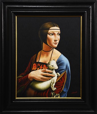 Lot 315 - LADY WITH AN ERMINE, HOMAGE TO LEONARDO DA VINCI, AN OIL BY GRAHAM MCKEAN