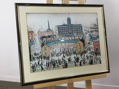 Lot 431 - V E DAY CELEBRATIONS, A LITHOGRAPH AFTER L S LOWRY