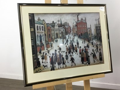 Lot 432 - A VILLAGE SQUARE, A LITHOGRAPH AFTER L S LOWRY