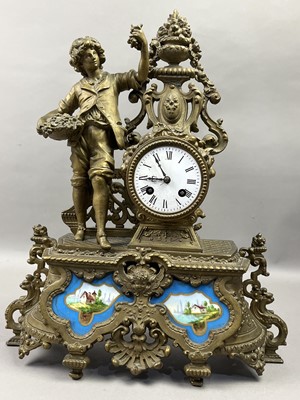 Lot 446 - A 19TH CENTURY FRENCH GILT METAL MANTEL CLOCK