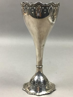 Lot 477 - A PLATED PIERCED VASE AND OTHER PLATED ITEMS