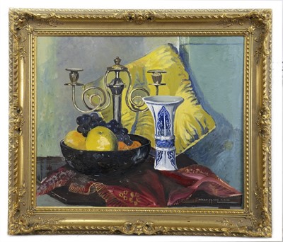 Lot 367 - CANDELABRA WITH FRUIT, AN OIL BY VIOLET MCNEISH KAY