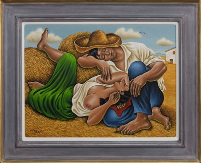 Lot 136 - SLEEPING PEASANTS (HOMAGE TO PICASSO), AN OIL BY GRAHAM MCKEAN