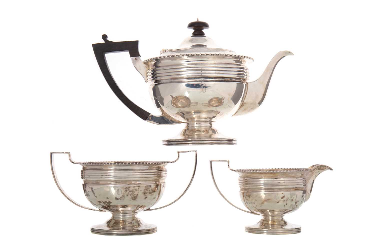 Lot 13 - GEORGE V SILVER THREE PIECE TEA SERVICE