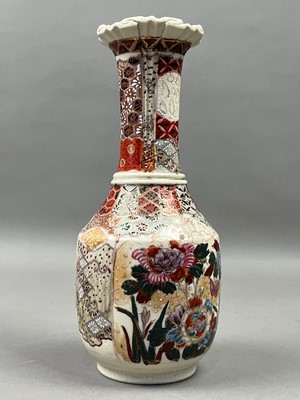 Lot 536 - A JAPANESE STONEWARE VASE, TWO OTHER VASES AND A BOWL