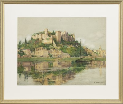 Lot 365 - CHATEAU DE CHINON, FRANCE, A WATERCOLOUR BY ROBERT EADIE