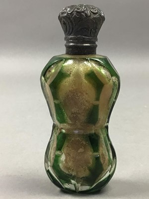 Lot 541 - A WHITE METAL TOPPED GLASS SCENT BOTTLE