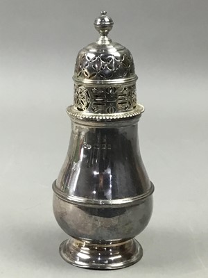 Lot 564 - A SILVER SUGAR CASTER OF QUEEN ANNE DESIGN