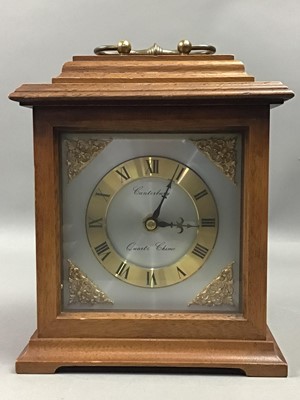 Lot 586 - A REPRODUCTION MANTEL CLOCK AND A MODERN WEATHER STATION