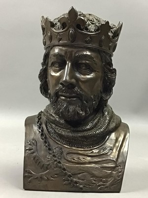 Lot 589 - A MARCUS STUDIOS BRONZE EFFECT MODEL OF A KING AND A MODEL OF A DOLPHIN