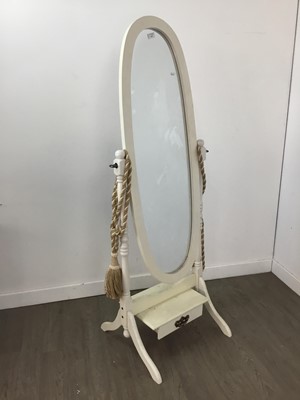 Lot 602 - A WHITE PAINTED CHEVAL DRESSING MIRROR