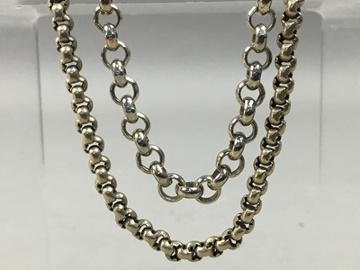 Lot 2 - A SILVER BELCHER LINK NECKCHAIN, TWO FURTHER NECKCHAINS AND A PENDANT