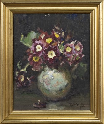 Lot 363 - STILL LIFE WITH FLOWERS IN A JUG, AN OIL BY KATE WYLIE