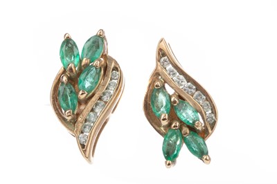 Lot 480 - A PAIR OF EMERALD AND DIAMOND EARRINGS