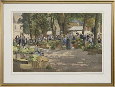 Lot 364 - FLOWER MARKET, A WATERCOLOUR BY J HAMILTON MAXWELL