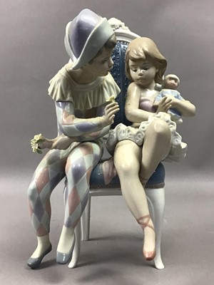 Lot 615 - A LLADRO HARLEQUIN BOY AND GIRL AND ANOTHER