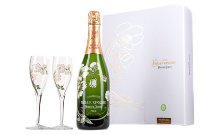 Lot 82 - PERRIER JOUET BELLE EPOQUE 2004 VINTAGE CHAMPAGNE WITH GLASSES