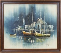 Lot 244 - * MAX SAVY, BOATS IN THE HARBOUR oil on canvas,...