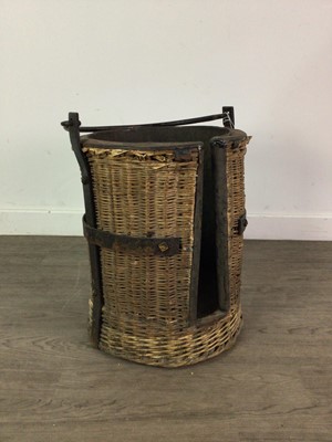 Lot 763 - A 19TH CENTURY WICKER COVERED PLATE BUCKET