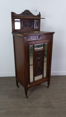 Lot 303 - A LATE VICTORIAN SIDE CABINET AND AN ALABASTER AND GILT STANDARD LAMP