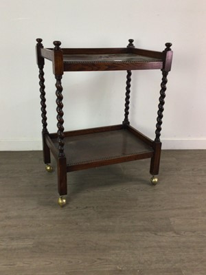 Lot 145A - AN OAK TWO TIER TEA TROLLEY, NEST OF TABLES, COFFEE TABLE AND PEDESTAL