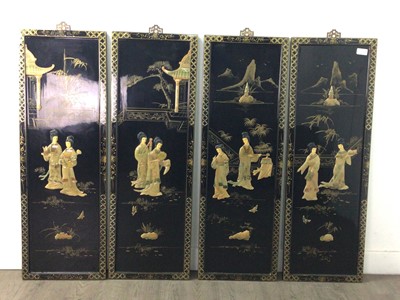 Lot 283 - A 20TH CENTURY CHINESE SET OF FOUR LACQUERED WALL PANELS