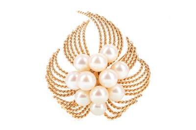 Lot 500 - A PEARL FLORAL SPRAY BROOCH