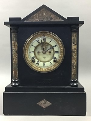 Lot 29 - A LATE VICTORIAN AND BLACK SLATE MANTEL CLOCK