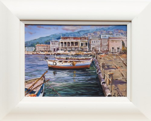 Lot 1275 - CONTEMPORARY SCHOOL, BOATS IN HARBOUR oil on...