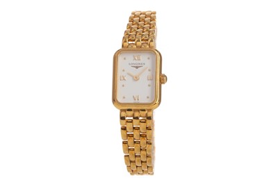 Lot 839 - A LADY'S LONGINES EIGHTEEN CARAT GOLD QUARTZ WRIST WATCH