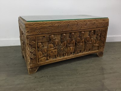 Lot 128 - AN EASTERN CARVED HARDWOOD BLANKET CHEST