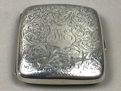 Lot 45 - TWO GEORGE V SILVER CIGARETTE CASES AND A VICTORIAN NAPKIN RING