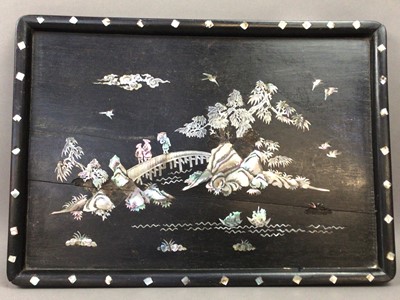 Lot 60 - A CHINESE INLAID TRAY AND BRASSWARE