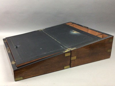 Lot 85 - A MAHOGANY WRITING SLOPE AND A BOX