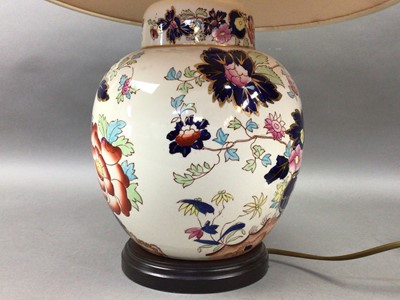 Lot 199 - A CERAMIC TABLE LAMP, THREE OTHERS, A CLOCK AND VARIOUS CERAMICS