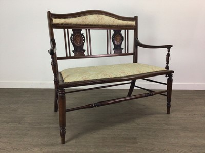 Lot 834 - AN EDWARDIAN INLAID ROSEWOOD PARLOUR SOFA