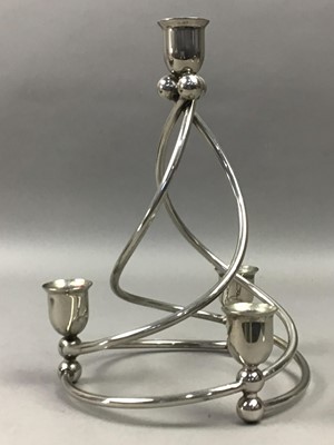 Lot 208 - A PLATED CANDLE HOLDER AND OTHER PLATED AND BRASS WARE