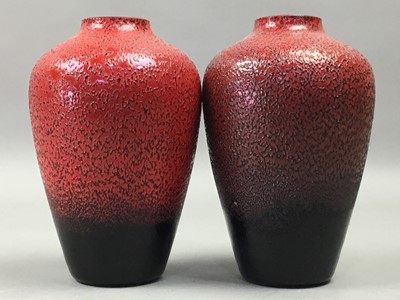 Lot 209 - A PAIR OF STUART, STRATHEARN RED AND BLACK VASES AND OTHER ITEMS