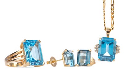 Lot 550 - A TOPAZ PENDANT, RING AND PAIR OF EARRINGS