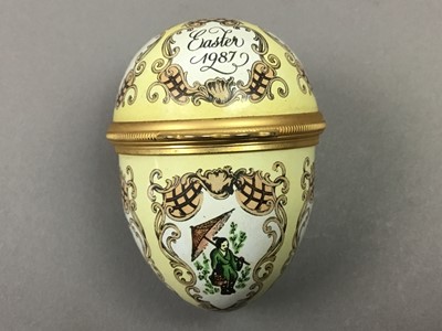 Lot 155 - TWO HALCYON DAYS EASTER EGG TRINKET BOXES AND ANOTHER
