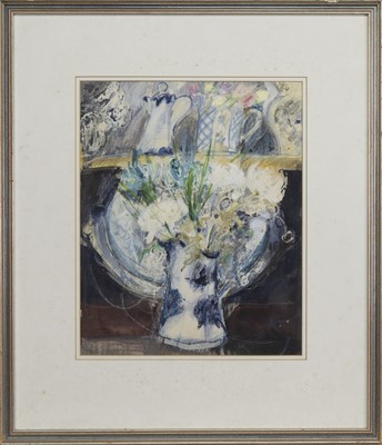 Lot 28 - WHITE CHRYSANTHEMUMS, A WATERCOLOUR BY MARION SMITH