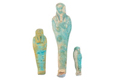 Lot 101 - THREE ANCIENT EGYPTIAN FAIENCE USHABTI