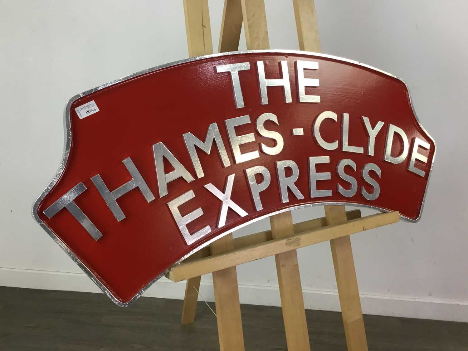 Lot 187 - A RAILWAY HEADBOARD AND OTHER ITEMS